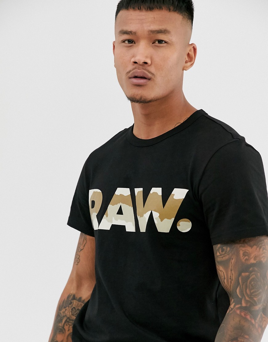 G-Star - T-shirt in cotone organico nera con logo Raw. grande mimetico-Nero