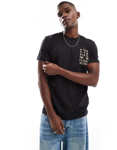 G-Star – T-Shirt in Schwarz mit Textprint auf der Brust - view 1