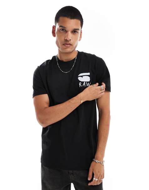 G-Star - T-shirt in zwart met burgerprint op de borst en rug - view 1