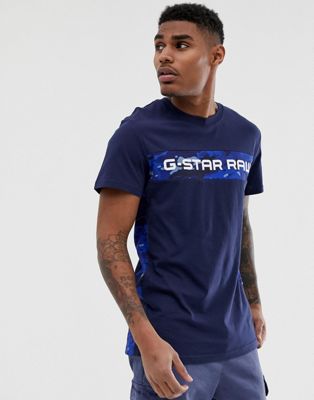 G-Star - T-shirt met inzetstuk met camouflageprint in marineblauw