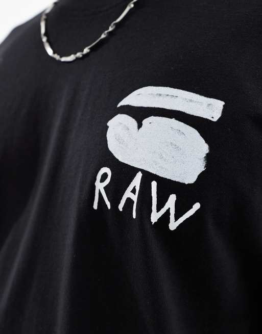 G-Star - T-shirt nera con stampa di hamburger sul petto e sul retro, 2 di 4