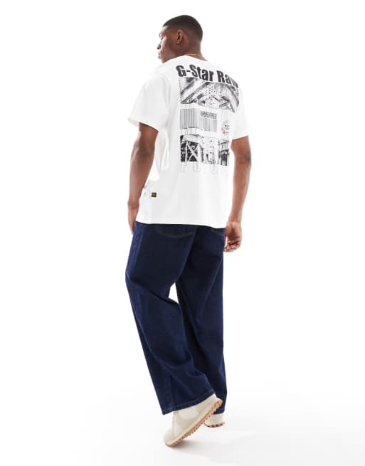 G-Star - T-shirt oversize bianca con stampa di codice a barre su petto e schiena, 4 di 4
