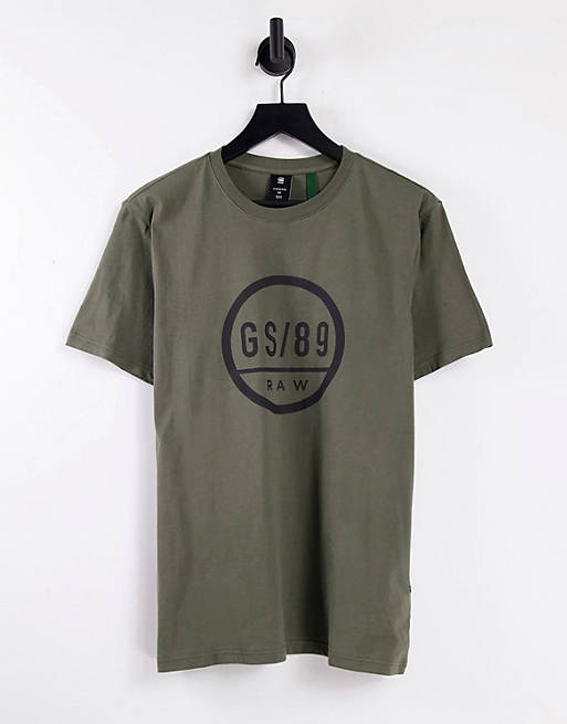Men G-Star t-shirt with GS89 graphic in khaki 