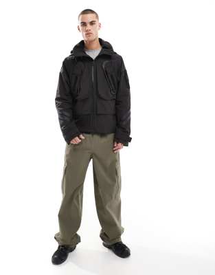 technical cargo parka jacket in black