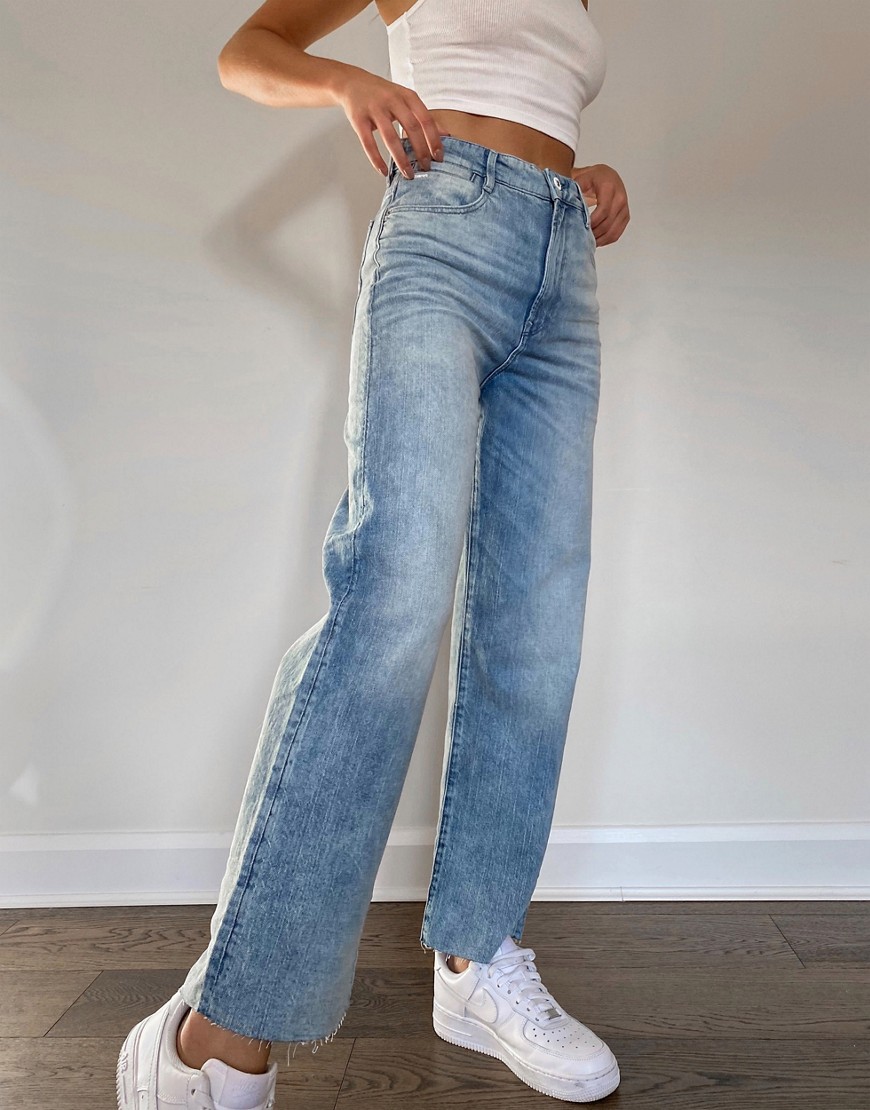 G-Star – Tedie – Mellanblå straight jeans med extra hög midja