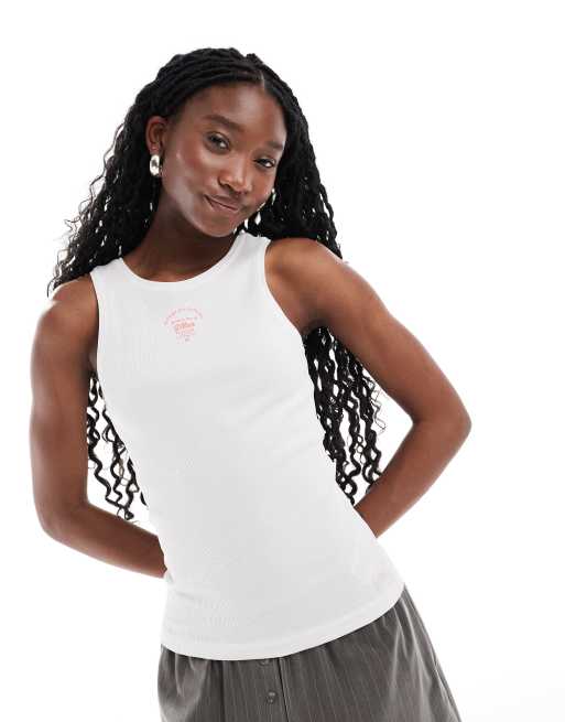 G-Star - Top senza maniche slim bianco sporco a coste con retro a vogatore