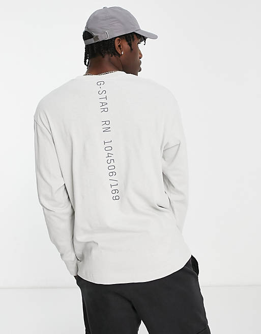 G-Star Typeface boxy fit long sleeve top in white with back print