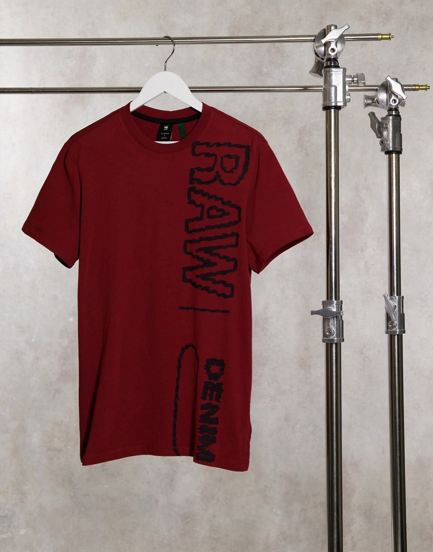 G-star Vertical Raw Denim Logo T-shirt In Red
