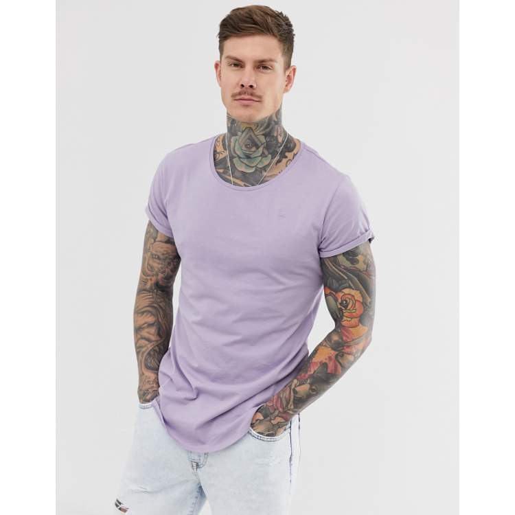 ASOS Longline T-shirt With Curved Hem In Lilac in Purple for Men