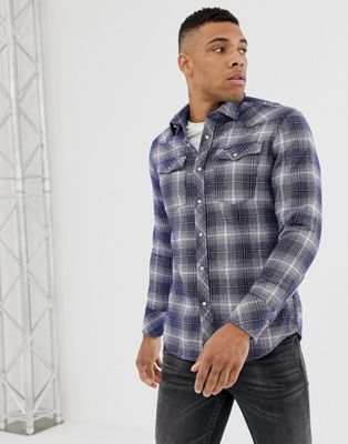 G-Star washed check shirt in blue and 