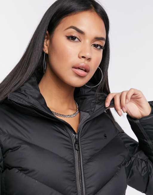 G Star Whistler hooded long line puffer coat in black