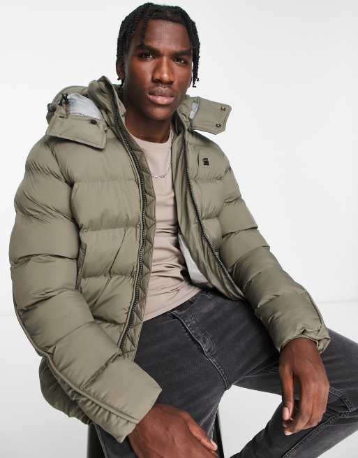 Eerste Heup Converteren G-Star Whistler padded hooded jacket in khaki | ASOS