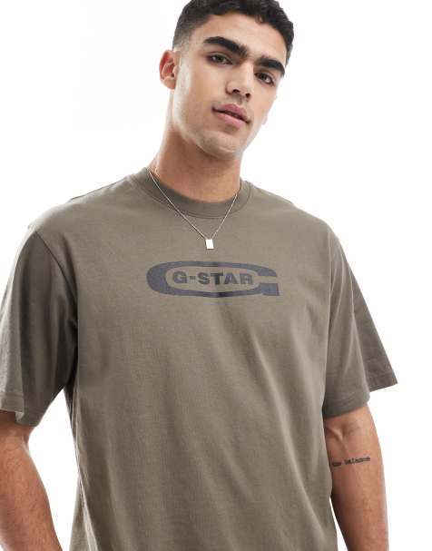 G-Star – Zielony T-shirt oversize z logo Old Skool - view 1
