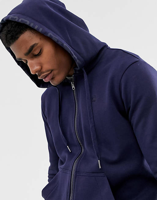 G-Star zip up hoodie with hood branding in navy | ASOS