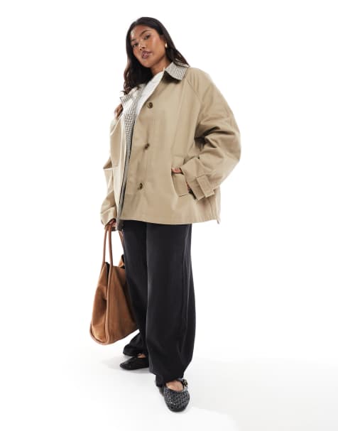 Gabardina beis centeno con forro a cuadros y detalle de capa de ASOS DESIGN Curve - view 1