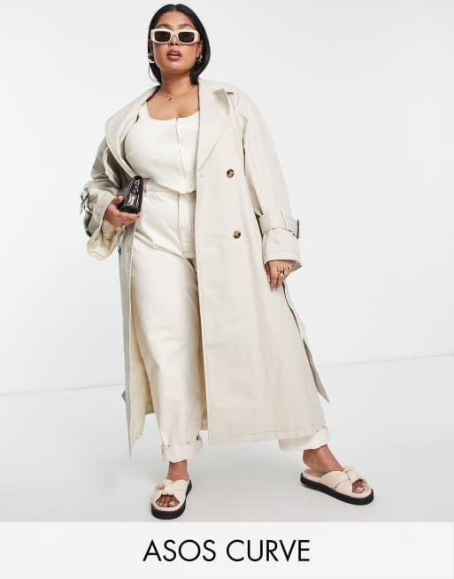 Gabardina beis Chuck On de ASOS DESIGN Curve