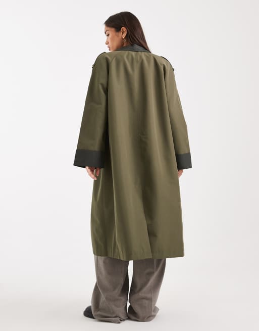Gabardina caqui abotonada con solapas en contraste de Vero Moda, 4 de 4