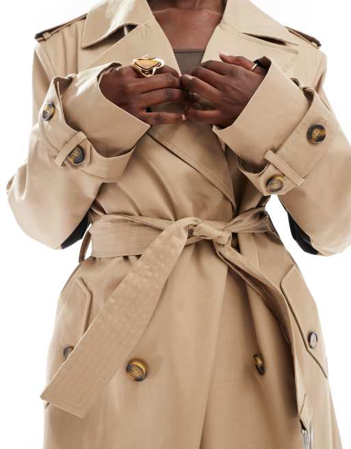 Gabardina color camel con raya en contraste en la espalda de sarga de French Connection , 3 de 4