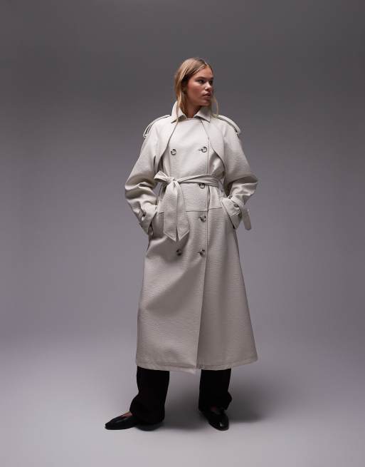 Gabardina color crema de cuero sintético texturizado de Topshop
