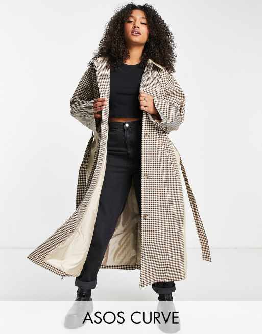 Gabardina color piedra a cuadros de ASOS DESIGN Curve