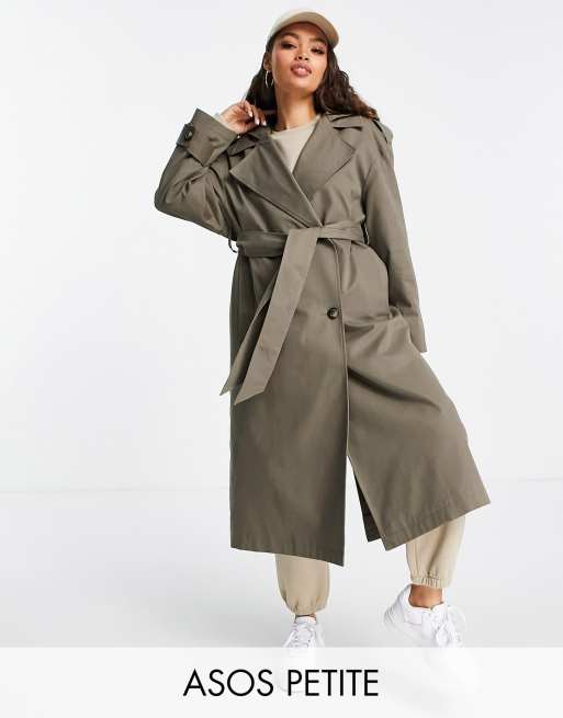 Gabardina color piedra con capucha de ASOS DESIGN Petite