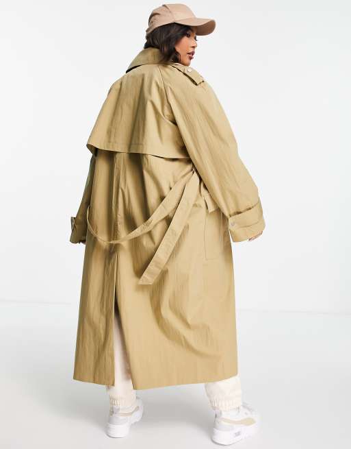 Gabardina color piedra con cuello extragrande Luxe de ASOS DESIGN Curve, 2 de 4