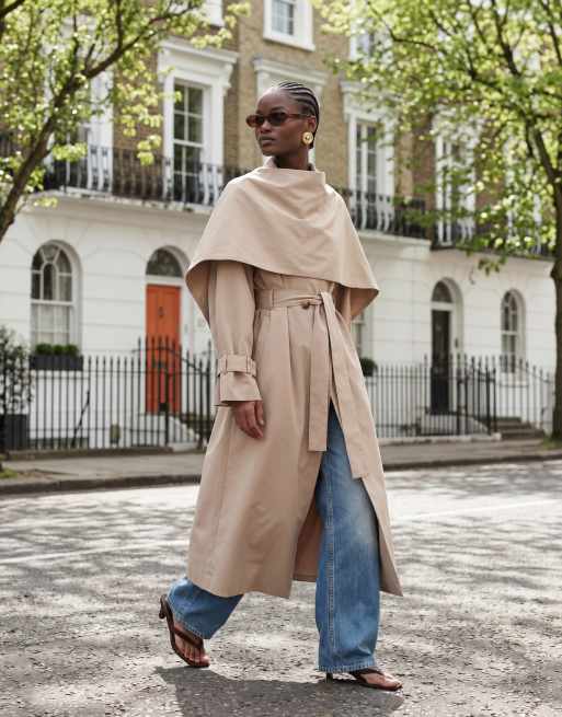 Gabardina color piedra con detalle de fular de ASOS DESIGN, 10 de 10
