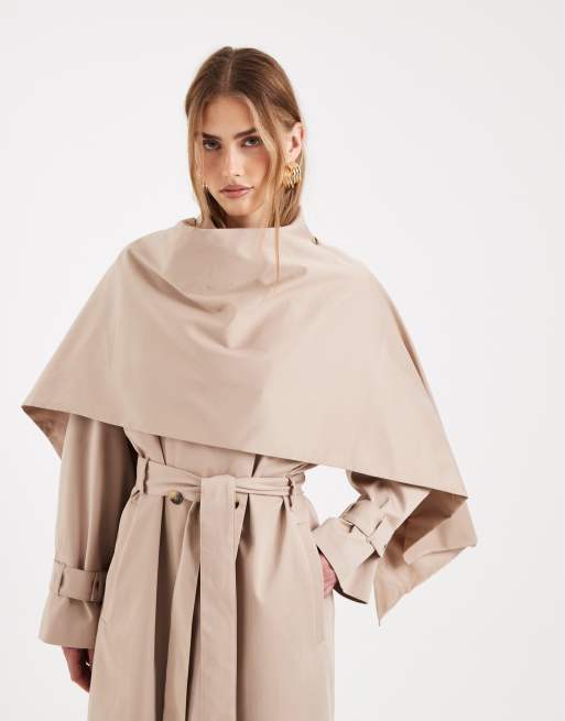 Gabardina color piedra con detalle de fular de ASOS DESIGN, 3 de 10