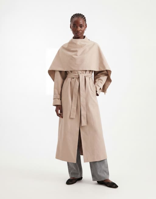 Gabardina color piedra con detalle de fular de ASOS DESIGN, 9 de 10