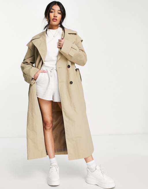 Gabardina color piedra con detalle en las mangas de ASOS DESIGN