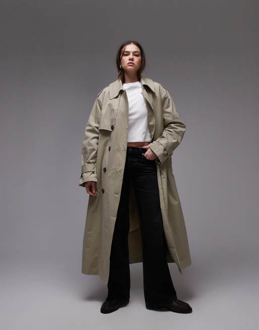 Gabardina color piedra con diseño 2 en 1 de borreguito de Topshop