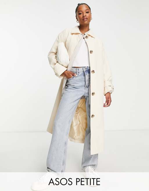 Gabardina color piedra de corte boyfriend de ASOS DESIGN Petite