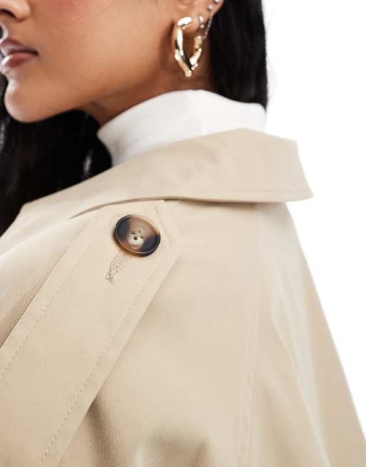 Gabardina corta color piedra con bajo abullonado de ASOS DESIGN, 2 de 4