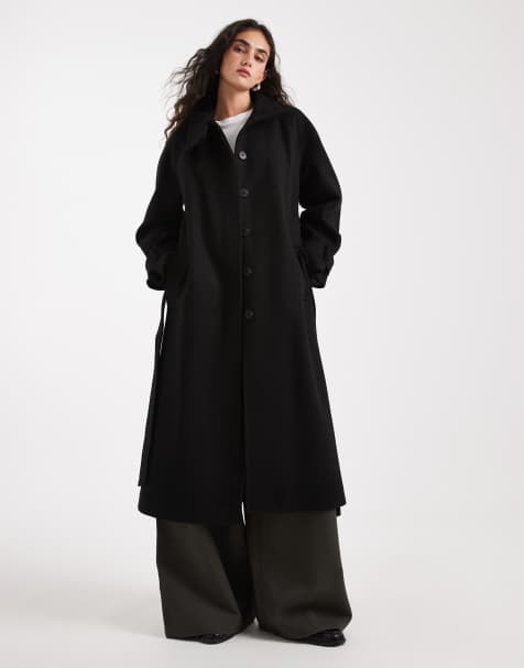 Gabardina de vestir larga negra con cuello alzado de ASOS DESIGN - view 1