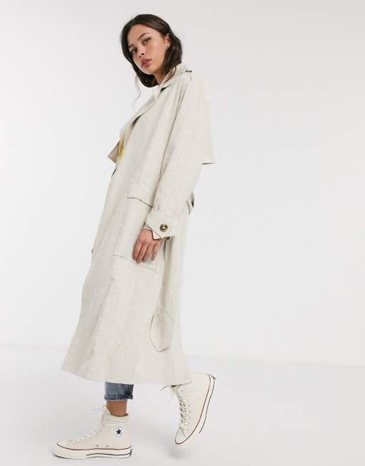 Gabardina extragrande de efecto lino en crema de ASOS DESIGN, 4 de 4