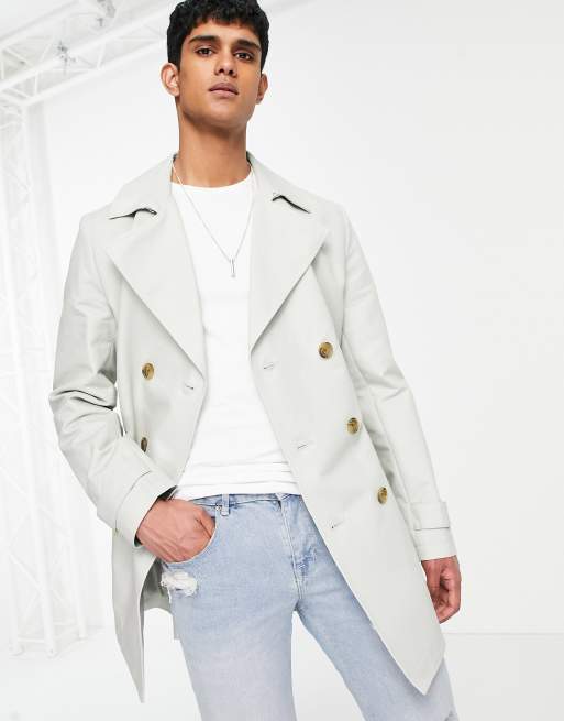 Gabardina gris resistente al agua de doble botonadura de ASOS DESIGN