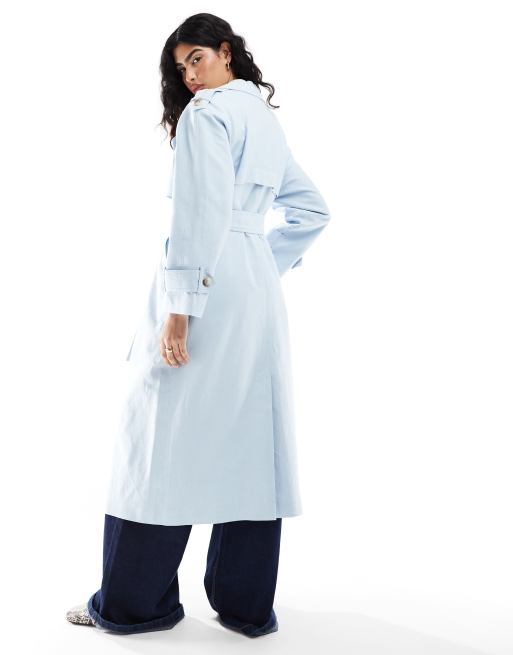 Gabardina larga azul de mezcla de lino de ASOS DESIGN, 3 de 4