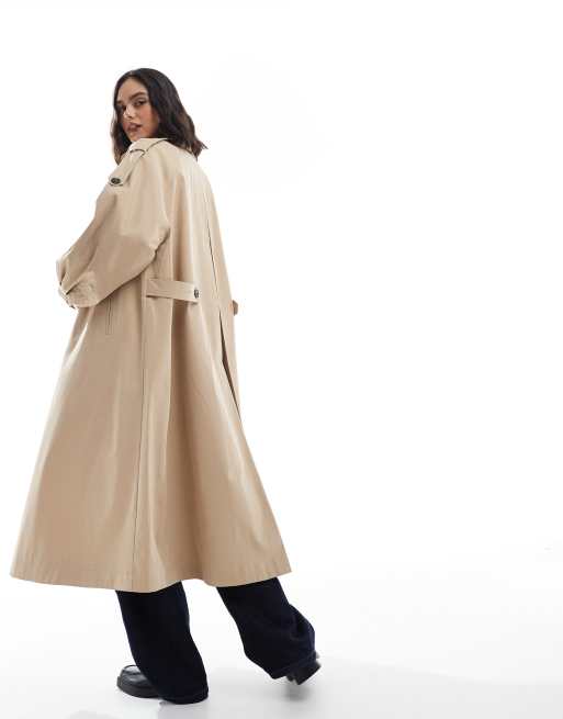 Gabardina larga color piedra con cuello alzado de ASOS DESIGN, 3 de 4