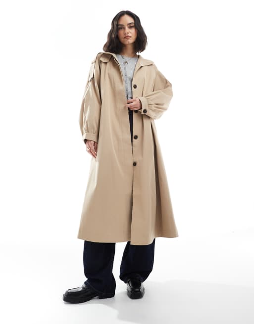 Gabardina larga color piedra con cuello alzado de ASOS DESIGN, 4 de 4