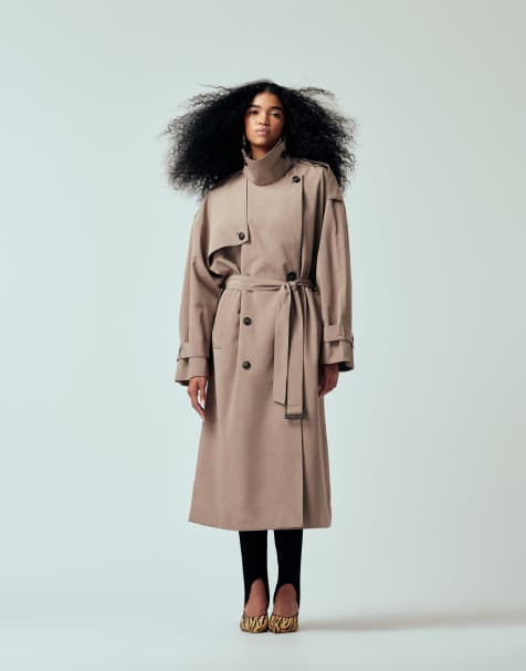 Gabardina larga color piedra extragrande con cinturón de ASOS DESIGN - view 1
