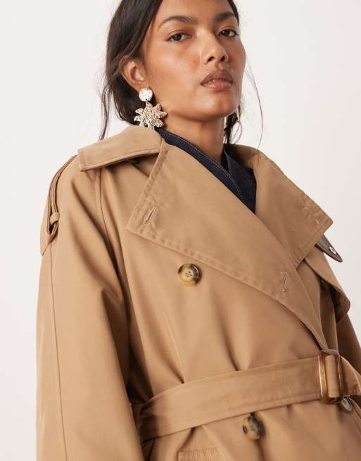 Gabardina larga marrón camel de Glamorous, 3 de 4