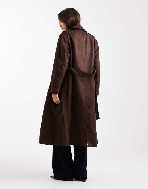 Gabardina marrón chocolate de antelina de ONLY, 3 de 4