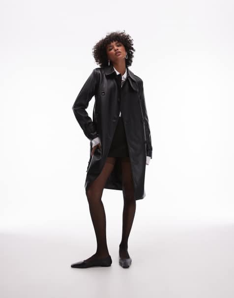 Gabardina midi negra de cuero sintético de Mango - view 1