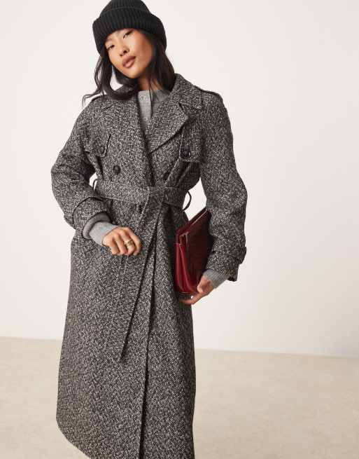 Gabardina monocromática con patrón de espiga y cinturón de Miss Selfridge Petite, 3 de 4