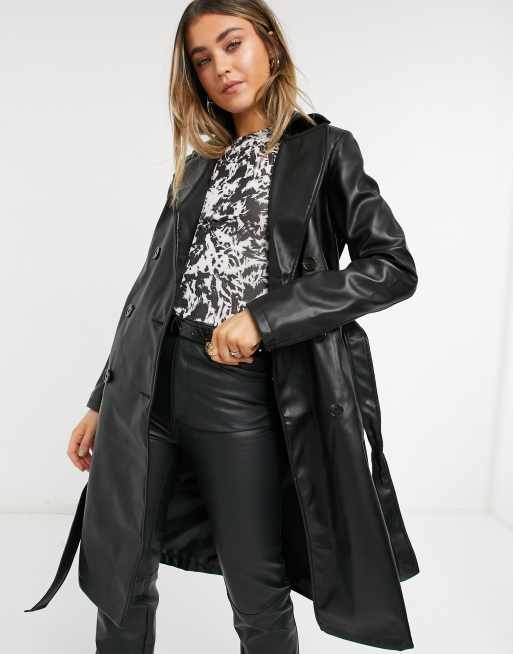 Gabardina negra de cuero sintético de New Look