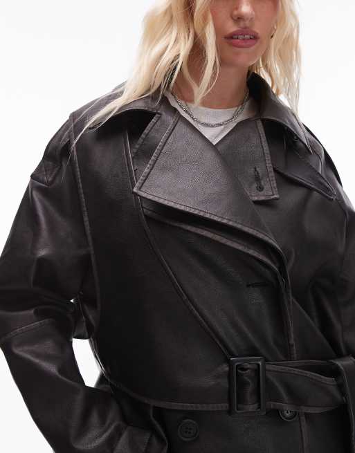 Gabardina negra desestructurada de cuero sintético de Topshop, 3 de 4