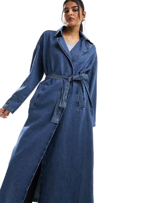 Gabardina vaquera larga azul extragrande con lavado medio de Something New, 2 de 4