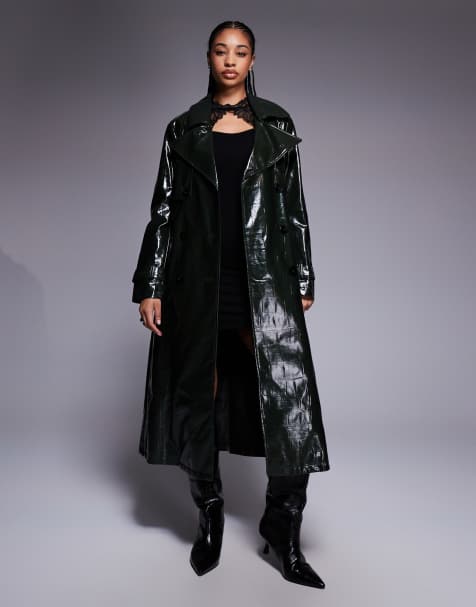 Gabardina verde oscuro efecto piel de cocodrilo de cuero sintético de River Island - view 1