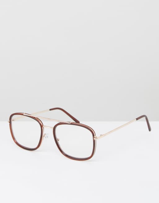 Gafas de aviador con lentes transparentes y cristal marrón de ASOS