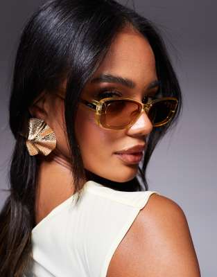 Gafas de sol amarillo cristal de montura rectangular estrecha Vibe Check de Quay - view 1
